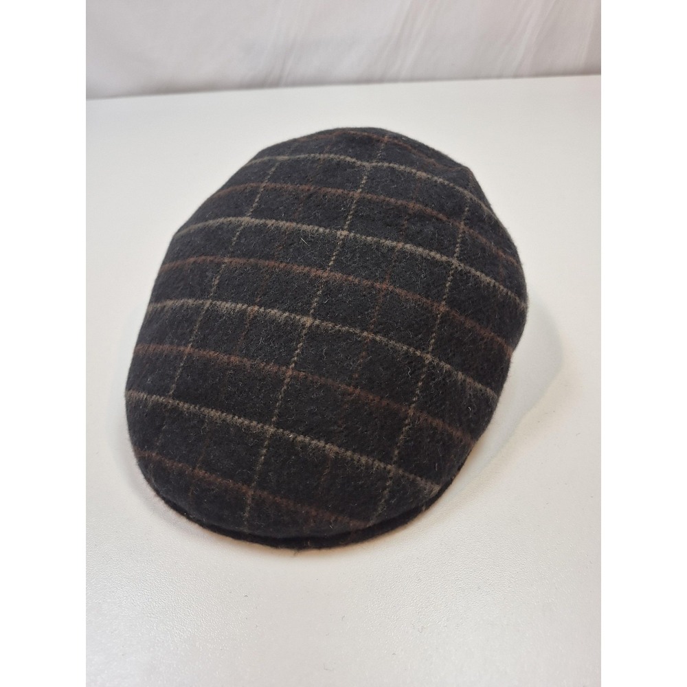Scala Hat Flat Cap Fitted Mens XL Black Check Wool Blend Lined Newsboy Italy